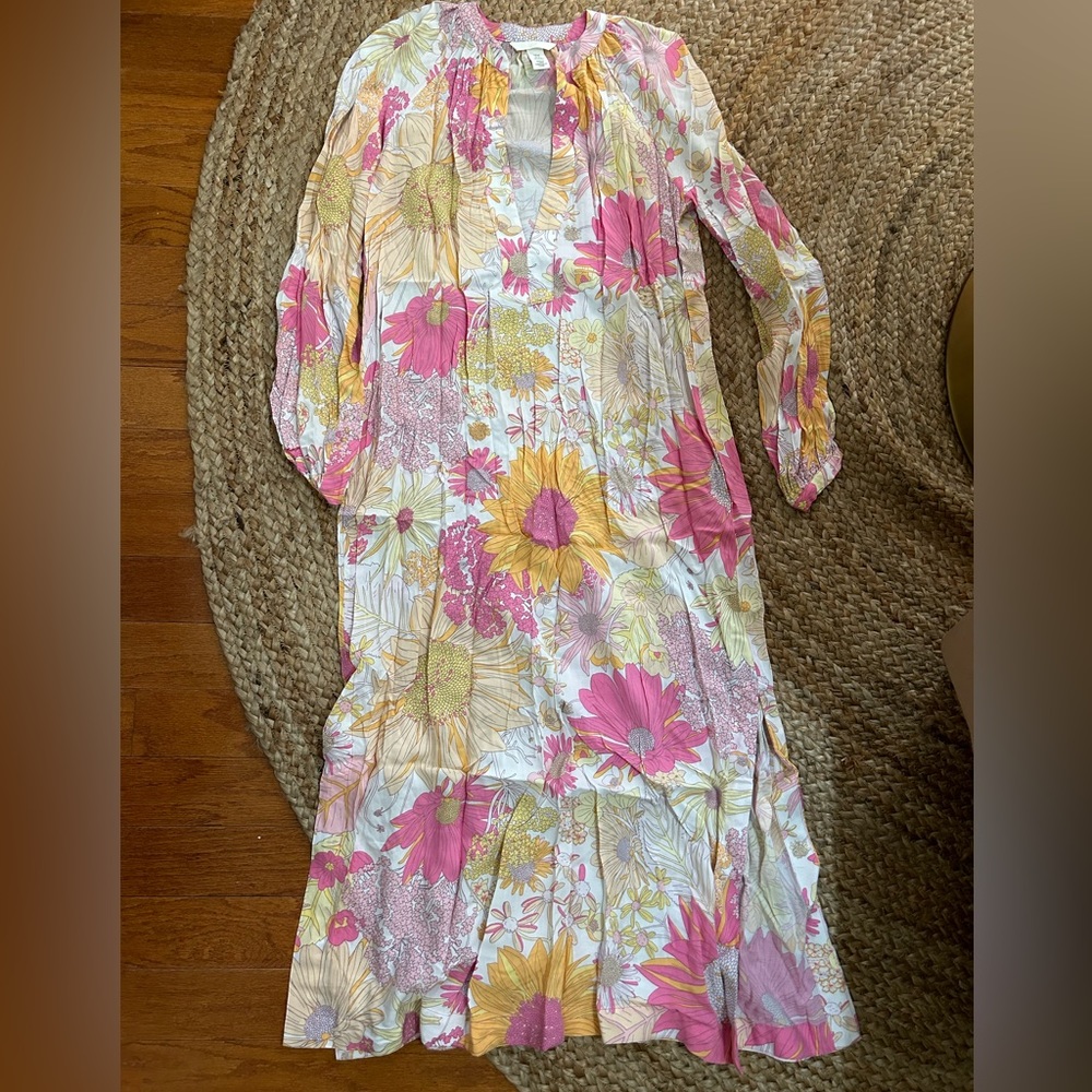 H&M White Maxi Dress with Pink and Yellow Floral Print